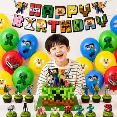 마인크래프트 게임 캐릭터 가랜드 풍선세트 게임테마 생일파티세트 케이크토퍼 생일장식, 1개, 풀세트