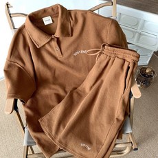 VCNK 華夫格休閒運動套裝男士Polo衫短袖短褲一套 潮男夏季潮流運動套裝