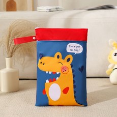 卡通雙層防水收納袋 嬰兒尿布袋 幼兒園衣物袋 多功能拉鍊髒衣袋 衛生棉包 洗漱包, 恐龍-尿布袋