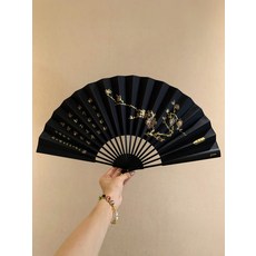 中國風墨韻金梅摺扇 黑色扇面金色梅花 杭州絲綢, 如圖所示, 1個