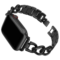 MOHARLAB AppleWatch 3/4/5/6/7/8/SE金屬錶帶+保護貼, 02黑色, 40mm, 40mm