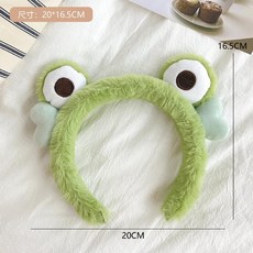 毛絨束髮帶 洗漱髮箍 綠色青蛙眼睛 愛心頭箍 少女心 卡通洗臉發帶 洗浴 髮箍 髮帶 庫柏醬萌選, 1個, 02#綠眼青蛙髮箍