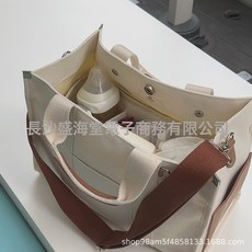 韓國新款手提媽咪包外出單肩斜跨多功能母嬰包待產包嬰兒推車掛包, 1個, 卡其帆布包(含內膽):34*19*25
