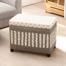 수납형 라탄 스툴 벤치 사각 왕골 의자 오토만, 1개, 그레이 50cmx30cmx40cm