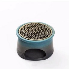 黑陶蠟燭臺溫茶器 日式粗陶煮茶爐可加熱 溫茶壺底座 功夫茶具配件, 1個, 窯變大號帶銅墊底座