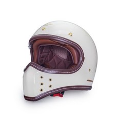 Feture 飛喬 SIMON 賽門 亮光象牙白 山車帽 銅扣 皮革 全罩 安全帽 雙D扣, 1個