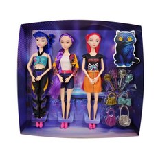 K-POP女團娃娃套裝 主題玩具批發, 3人偶+電鍍彩色包包、仙女棒, 1個