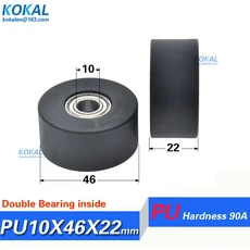 [PUT46-22]4PCS 608/636/62900 46mm 4.6cm soft rubber PU TPU big double ball bearing inside black flat, 02 Chrome Steel Bearing, 03 Inner Dia 10mm