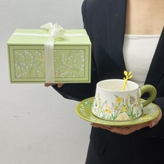 風鈴花陶瓷咖啡杯碟組 下午茶水杯 禮物, 1套, 風鈴花杯碟套裝 送勺子+禮盒