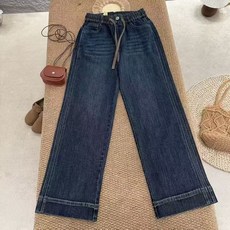 봄 여성 와이드 스판 데님 팬츠 캐주얼 밴딩 일자핏 통 슬랙스 청바지