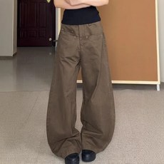 해피유통 여성용 빈티지 와이드 레그 데님 팬츠 스트 캐주얼 바지 봄 가을