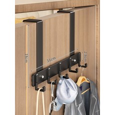 해피유통 문 위에 걸이 다기능 문뒤 선반 모자걸이 우산 열쇠 걸이 공간절약, (표준형) 검정색 5개 후크