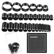 31피스 가죽 원형 커터 도구 세트 DIY 공예와 호환용 1-55mm 고탄소강 라운드 펀치 키트, 검은색, 1개