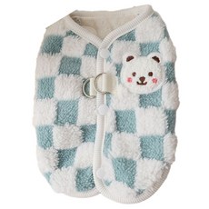 온리코 강아지 옷 곰돌이 패치체크 양털 조끼, 1개, 블루
