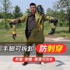 老帆布充氣防蜂服 連體加厚防刺穿耐磨昆蟲防護衣, 1個, 牛油果绿帆布【12v风扇/4风扇】充气,M码（160cm-110斤以内）40鞋, 牛油果绿