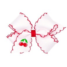 Wee Ones 여아용 과일 자수 문스티치 엣지 헤어 리본 미디엄 또는 킹 위스테이 미끄럼 방지 클립 미디엄 체리