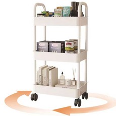 깔끔한 3단 이동트롤리 화이트 물빠짐타공 주방이동식선반, 1개