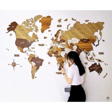 質感探索家 3D立體木製世界地圖【奢華版-經典大地】木質地圖 牆壁裝飾 居家擺飾 情人禮物送禮, 1個, 2XL PLUS (250*175cm),無加購