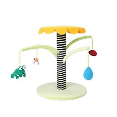 貓咪樹型抓抓樂 附掛飾玩具, 黃綠, 1套