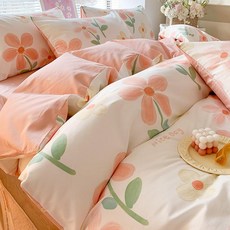 무인양품 순면 이불 커버 180x200 150x200 싱글, 오렌지 꽃