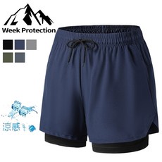 大尺碼假兩件五分運動短褲 涼感冰絲排汗速乾情侶休閒褲