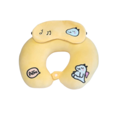 부드러운 애니멀 캐릭터 목쿠션 + 안대 세트, 옐로우