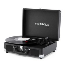 Victrola Journey II 2025 모델 – 블루투스 슈트케이스 레코드 플레이어 - 향상된 베이스가 있는 내장 스테레오 스피커 3단 속도 턴테이블 블루투스 입력 및, Record Player, Black