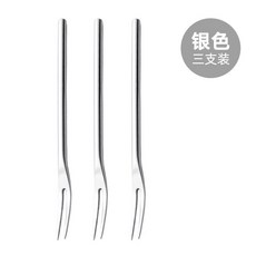不鏽鋼水果叉 圓柄甜品月餅叉果籤, 1個, 304精鋼圓柄 原鋼色 3支裝