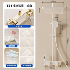 淋浴花灑套裝 精銅花灑 家用淋浴花灑 大頂噴花灑 增壓花灑 浴室淋浴器, 1個, 基礎版-奶白冷熱,新款方頂經典花灑