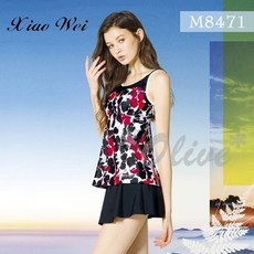 小薇的店 梅林品牌 日系扶桑花圖騰 時尚流行大女二件式褲裙泳裝 L-EL, L