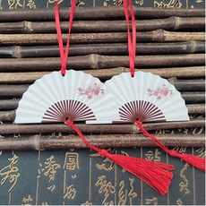 臺灣出貨 創意幼兒園許願卡吊樹卡心願卡懸掛件吊牌兒童開學祝福空白卡片紙, 桃花間30張帶紅絲帶+紅流蘇, 1個