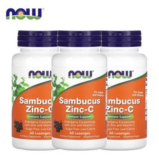 나우푸드 삼부커스 아연 징크C 비타민C 60로젠지 TRAACS 엘더베리 3개