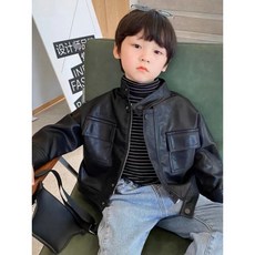 남아 아동 PU 인조가죽 자켓 블랙 간절기용