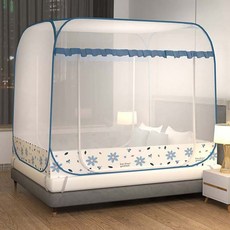 Sorpci 모기장 원터치모기장 양문형 원터치 침대 텐트 사각모기장, 블루