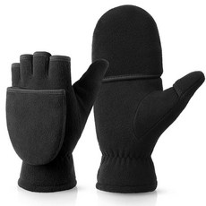 LOKZEER 보온 겨울 장갑: 방풍 2 in 1 컨버터블 벙어리 장갑 남성 및 여성용 (블랙) 블랙. 대형