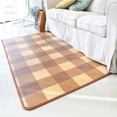 챌리나마켓 두께감있는 체크사각브라운 200X300cm 바닥요매트