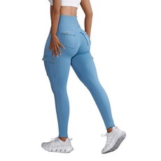 플랩 포켓이 있는 힙업 레깅스 여성용 운동 카고 하이 웨이스트 복부 컨트롤 러닝 요가 팬츠 카키