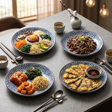 WHH 북유럽 원형 접시 예쁜 도자기그릇 홈 식기 파스타볼 세트, 플라워 잔무늬, 4개