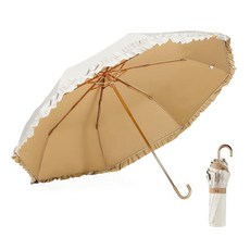 LCY Floral Edge 컴팩트 우산 접이식 자외선 차단 파라솔 후크 핸들 포함 햇빛 방수 및 방풍 우산-블루&핑크 139996 8935160685, 화이트&카키 LCY 139996 8935160685