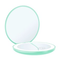 10배 확대 LED 미니 메이크업 손 휴대용 화장대 거울 여행용 접이식, 1개, 민트 10배 확대 충전식