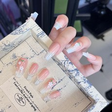 小紅書爆款穿戴甲片高級感秋季純欲風美甲片暈染漸變可拆卸假指甲, 1個, BY1609粉月如花:膠水款