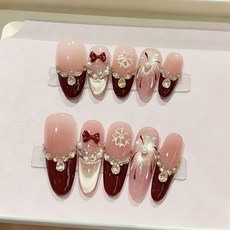 DFMEI 黛月達 純手工穿戴甲新款 新年綻放純手繪雕花氣質貓眼美甲貼片, 1個, 1g, 新年綻放  中橢圓:大號L