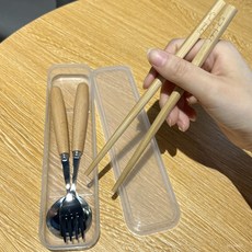 便攜式餐具三件套裝 木筷子勺子組合 上班族戶外餐具收納盒, 批發鏈接勿拍，麻煩聯係客服,勺子+叉子+筷子+盒子, 1個
