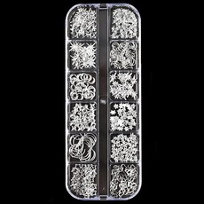 샘코스 네일 파츠 하트 별 달 3D 다양한 종류 메탈 파츠 주얼리 파츠 DIY 핸드메이드 데코 파츠 수공예 재료 보관함 포함 (실버)