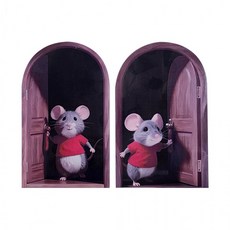 착시벽지 쥐구멍 착시스티커 마우스 인테리어 벽지 시트지 착시쥐 거실포인트 DIY 3D벽지 꾸미기, 쌍둥이쥐_1매