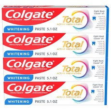 Colgate Total Active Prevention 화이트닝 페이스트 치약 불소 함유 24시간 플라크 박테리아 예방 임상 입증 민트 144g 4개
