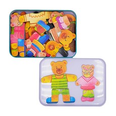 생각더하기에듀 틴케이스 곰가족자석옷입히기 (엄마와아들 아빠와딸), 아빠와 딸, 1개, 36피스
