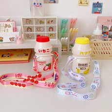 물병 우유병 귀여운 디자인 2종 스트랩, 고리형 - 딸기