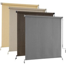 AOSKY 야외 롤러 셰이드 무선 파티오 셰이드 롤 업 야외 블라인드 베란다 퍼골라 발코니 뒷마당 창문용 롤러 블라인드 천 폭 96인치 x