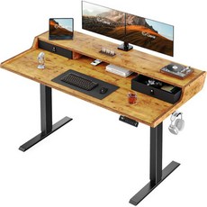서랍이 있는 ErGear 전기 스탠드형 책상 48 ″ x 24 게이밍 테이블 호환 모니터 스탠드 스탠드업 수납 선반이 홈 오피스 높이 조절 4 프리셋 높이 블랙, 55*28, Vintage Brown
